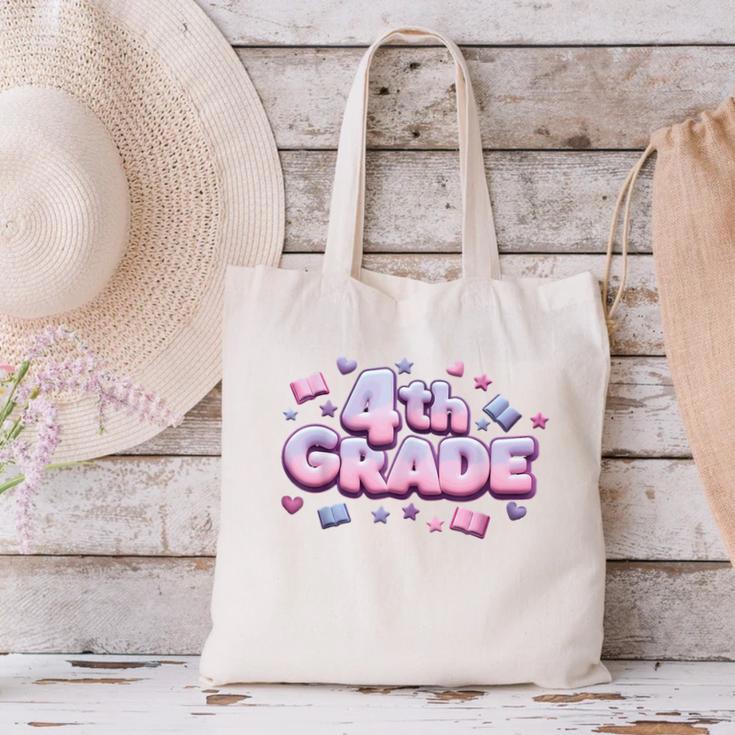 First Day Of 4th Grade Girls Coquette Bow Back To School Canvas Tote Bag First Day Of 4th Grade Girls Coquette Bow Back To School Canvas Tote Bag