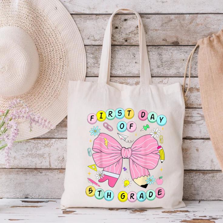 First Day Of 5th Grade Girls Coquette Back To School Kids Canvas Tote Bag