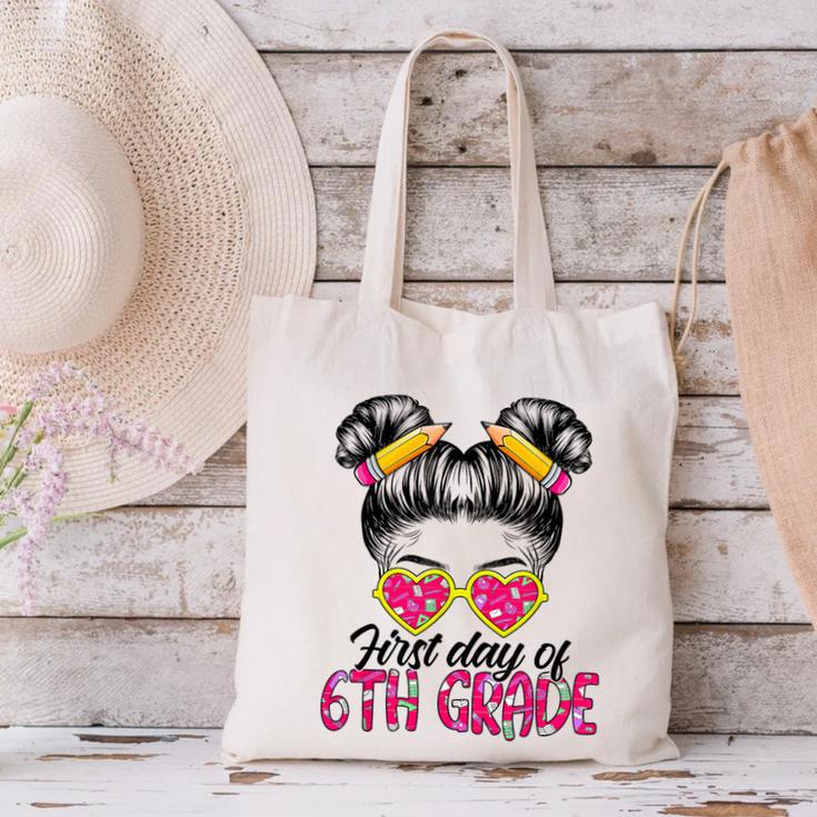 First Day Of 6th Grade Messy Hair Bun Girl Back To School Canvas Tote Bag First Day Of 6th Grade Messy Hair Bun Girl Back To School Canvas Tote Bag