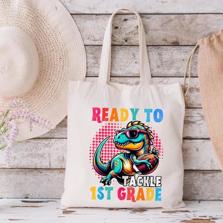 First Day Back To School 1st Grade Boys Football Dinosaur Canvas Tote Bag First Day Back To School 1st Grade Boys Football Dinosaur Canvas Tote Bag