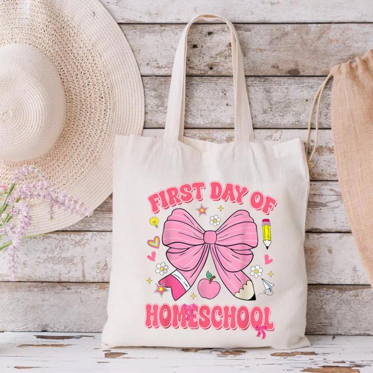 First Day Of Homeschool Coquette Back To School Girls Canvas Tote Bag First Day Of Homeschool Coquette Back To School Girls Canvas Tote Bag