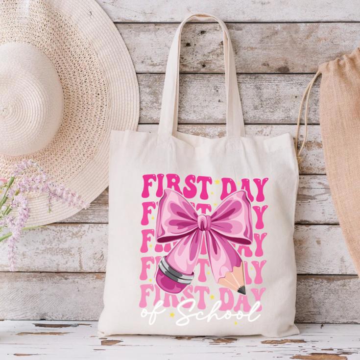 First Day Of School Girls Coquette Bow Back To School Performance Canvas Tote Bag First Day Of School Girls Coquette Bow Back To School Performance Canvas Tote Bag