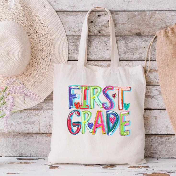 First Grade Back To School Happy First Day Of School Canvas Tote Bag First Grade Back To School Happy First Day Of School Canvas Tote Bag