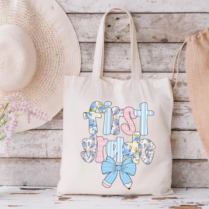 First Grade Coquette Bow Pencil First Day Back To School Performance Canvas Tote Bag