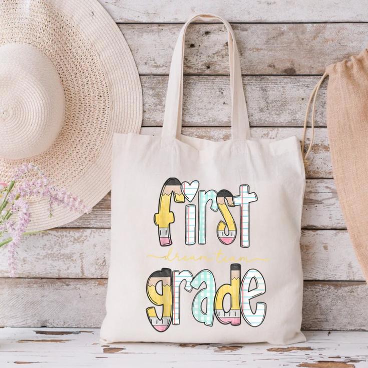 First Grade Dream Team Pencil Back To School Boys Girls Canvas Tote Bag