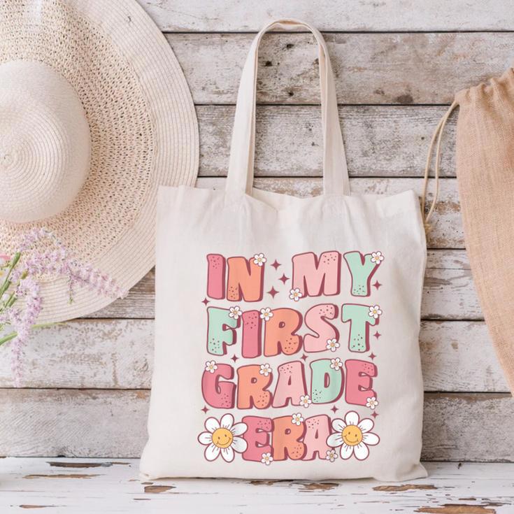 In My First Grade Era Cute Groovy 1st Grade Back To School Canvas Tote Bag