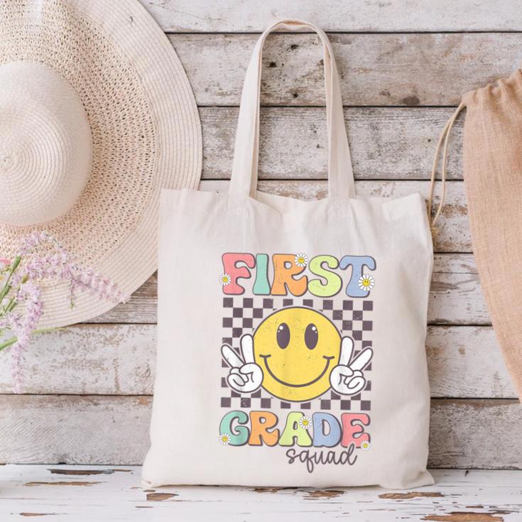 First Grade Squad Smile Face 1st Grade Back To School Canvas Tote Bag First Grade Squad Smile Face 1st Grade Back To School Canvas Tote Bag