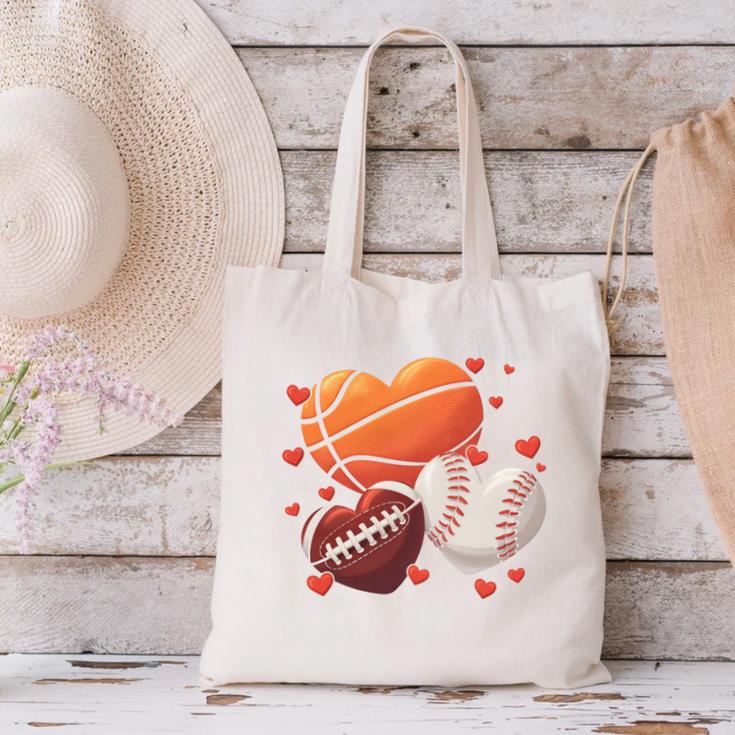 Football Basketball Baseball Heart Valentine Boys Men Kid Canvas Tote Bag Football Basketball Baseball Heart Valentine Boys Men Kid Canvas Tote Bag