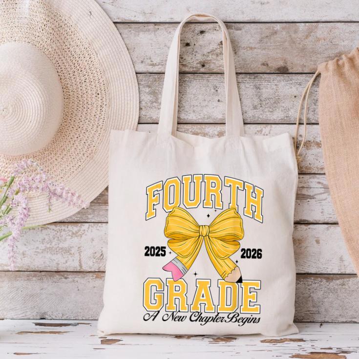 Fourth Grade Back To School First Day Pencil Bow 2025 Girls Canvas Tote Bag Fourth Grade Back To School First Day Pencil Bow 2025 Girls Canvas Tote Bag