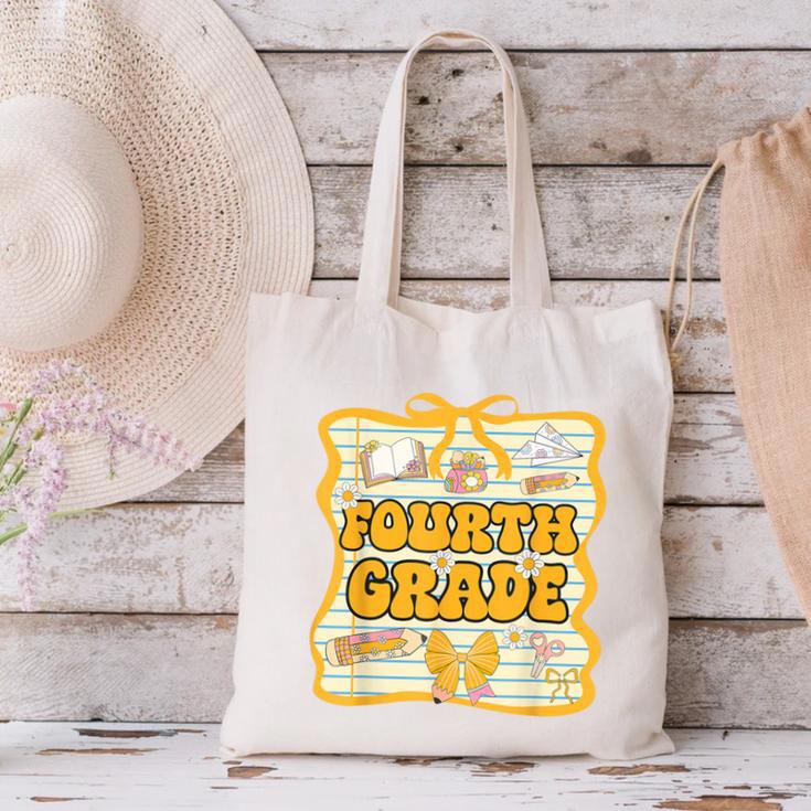 Fourth Grade Back To School Kids Girls Bow 4th Grade Groovy Canvas Tote Bag Fourth Grade Back To School Kids Girls Bow 4th Grade Groovy Canvas Tote Bag