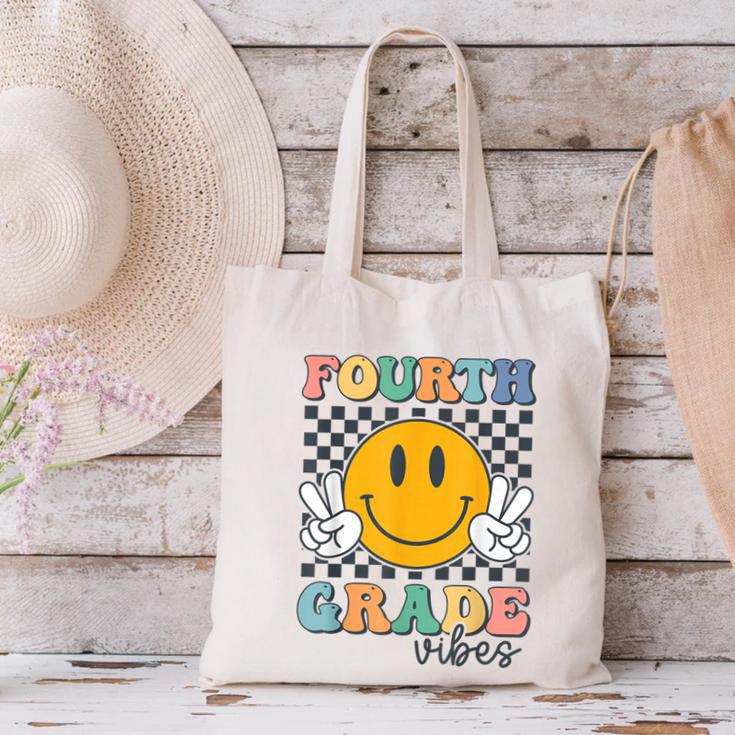 Fourth Grade Vibes Retro Smile Back To School 4th Grade Team Canvas Tote Bag