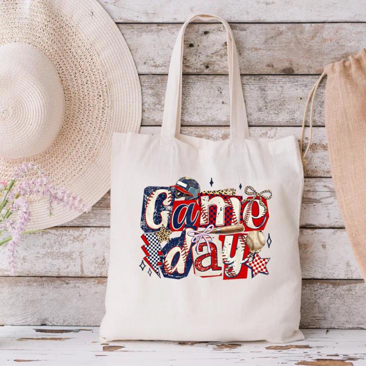 Game Day Baseball Leopard Coquette Bow Mama Mom Sister Canvas Tote Bag