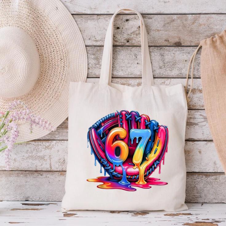 Gen Alpha Slang Ice Cream Drip Six Seven 67 Baseball Catcher Canvas Tote Bag
