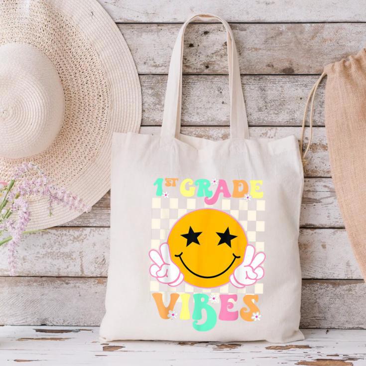 Girls 1st Grade Vibes Smile Face Back To School 1st Grade Canvas Tote Bag