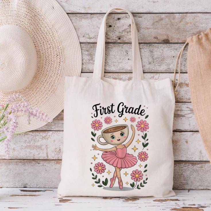 Girls Back To School Cappuccina Italian Brainrot First Grade Canvas Tote Bag Girls Back To School Cappuccina Italian Brainrot First Grade Canvas Tote Bag