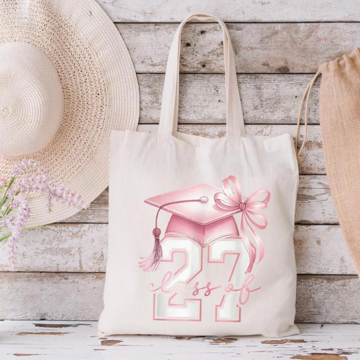 Girls Class Of 2027 Back To School Senior 2027 Coquette Bow Canvas Tote Bag Girls Class Of 2027 Back To School Senior 2027 Coquette Bow Canvas Tote Bag