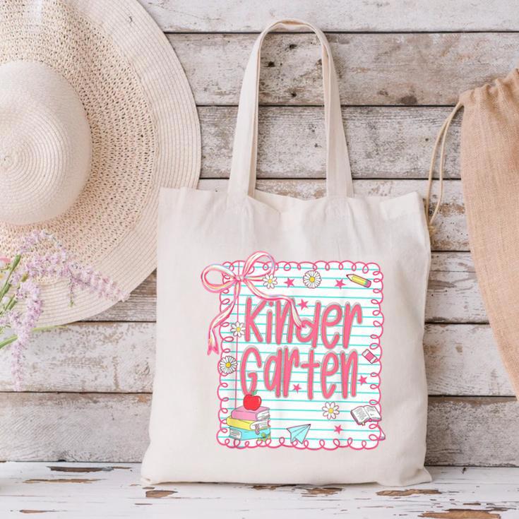 Girls Kindergarten Coquette Bow Pink Preppy Back To School Canvas Tote Bag Girls Kindergarten Coquette Bow Pink Preppy Back To School Canvas Tote Bag