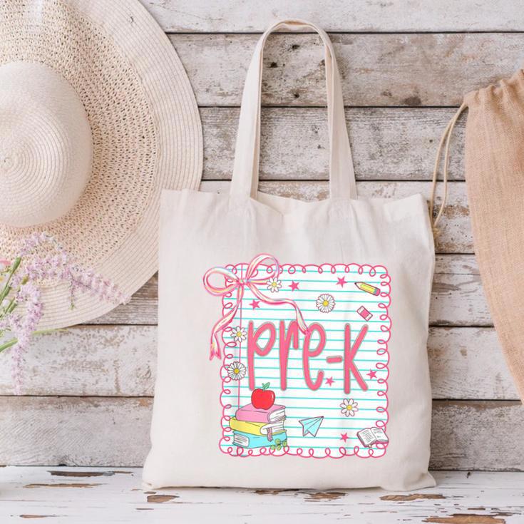 Girls Pre-K Coquette Bow Pink Preppy Back To School Canvas Tote Bag
