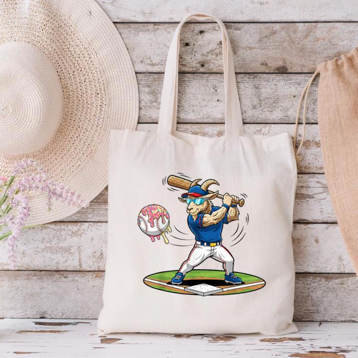 Goat Baseball Player With Bat And Ball Drip Animal Sports Canvas Tote Bag