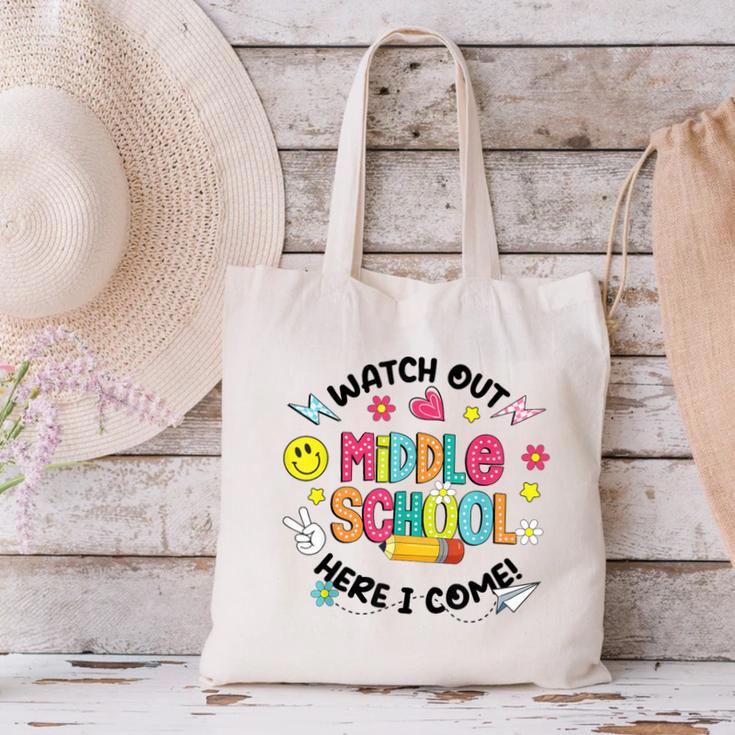 Groovy Watch Out Middle School Here I Come Back To School Canvas Tote Bag Groovy Watch Out Middle School Here I Come Back To School Canvas Tote Bag