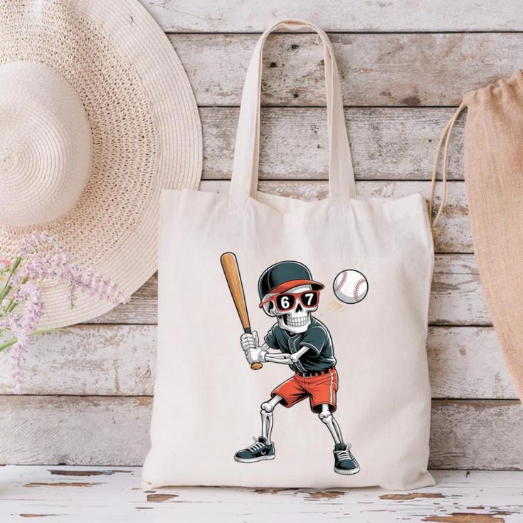 Halloween Skeleton Playing Baseball 67 Six Seven Meme Canvas Tote Bag