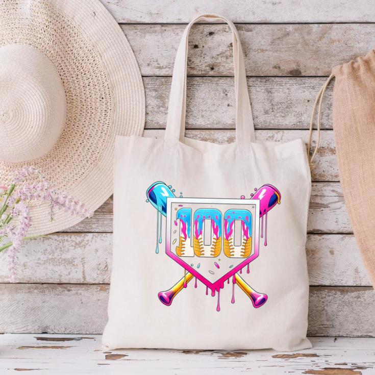 Happy 100 Days Of School Baseball Drip 100th Day Of School Canvas Tote Bag Happy 100 Days Of School Baseball Drip 100th Day Of School Canvas Tote Bag