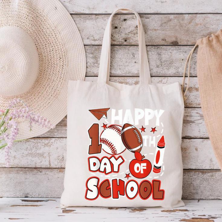 Happy 100 Days Of School Baseball Football PE Teacher Canvas Tote Bag Happy 100 Days Of School Baseball Football PE Teacher Canvas Tote Bag