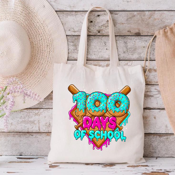 Happy 100 Days Of School Costume Baseball Drip Ice Cream Canvas Tote Bag Happy 100 Days Of School Costume Baseball Drip Ice Cream Canvas Tote Bag
