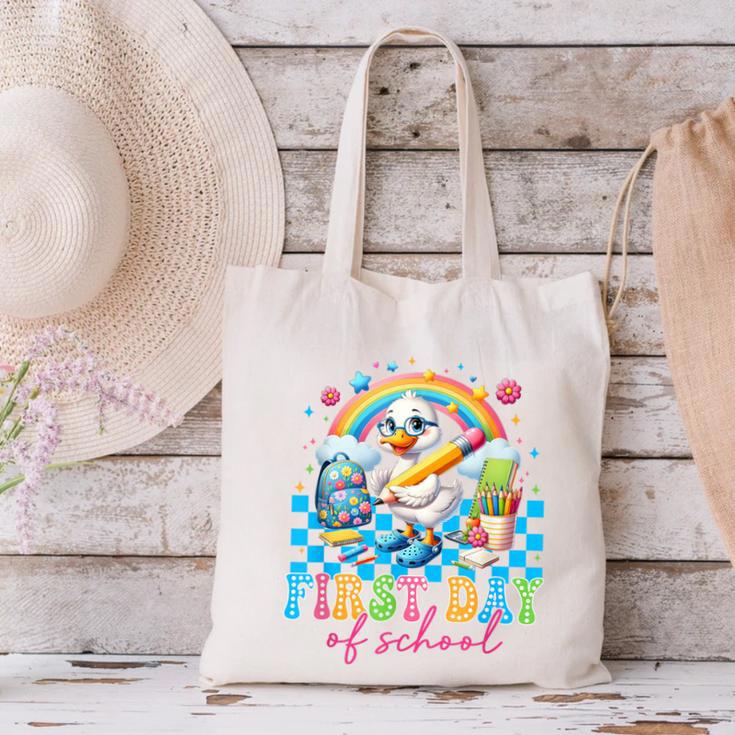 Happy First Day Of School Goose Cute Duck Back To School Canvas Tote Bag