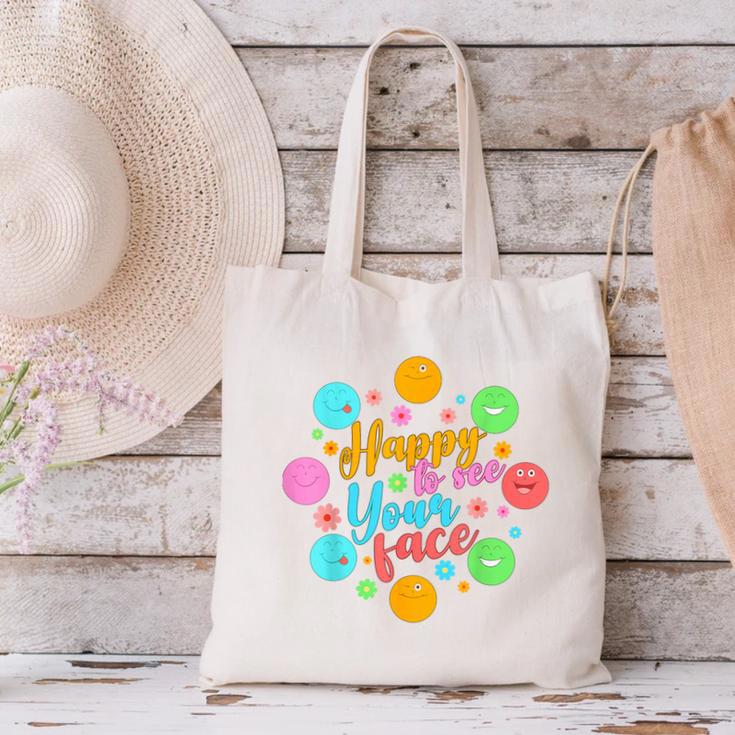 Happy To See Your Face Colorful Ball Back To School Canvas Tote Bag Happy To See Your Face Colorful Ball Back To School Canvas Tote Bag