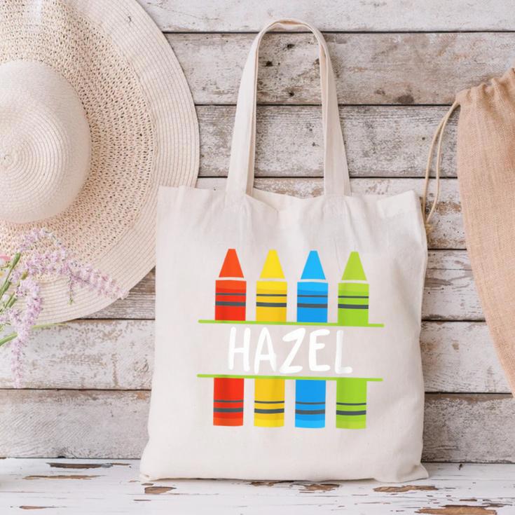 Hazel Crayon Back To School Kids Canvas Tote Bag Hazel Crayon Back To School Kids Canvas Tote Bag