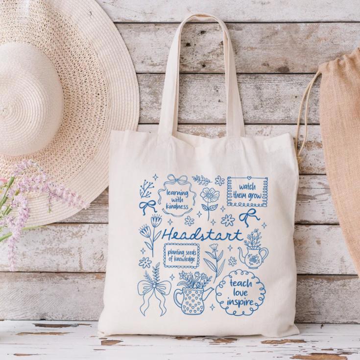 Headstart Love Inspire Teach Blue Bow Back To School Canvas Tote Bag Headstart Love Inspire Teach Blue Bow Back To School Canvas Tote Bag
