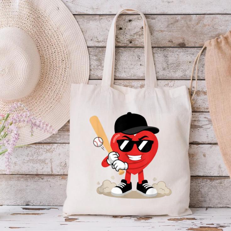 Heart Playing Baseball Valentine Baseball Canvas Tote Bag Heart Playing Baseball Valentine Baseball Canvas Tote Bag