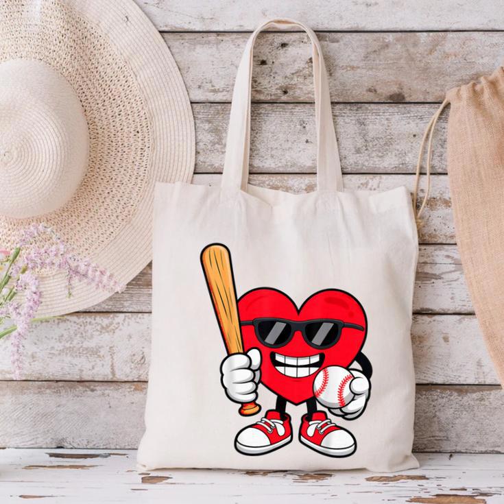 Heart Playing Baseball Valentines Day Canvas Tote Bag