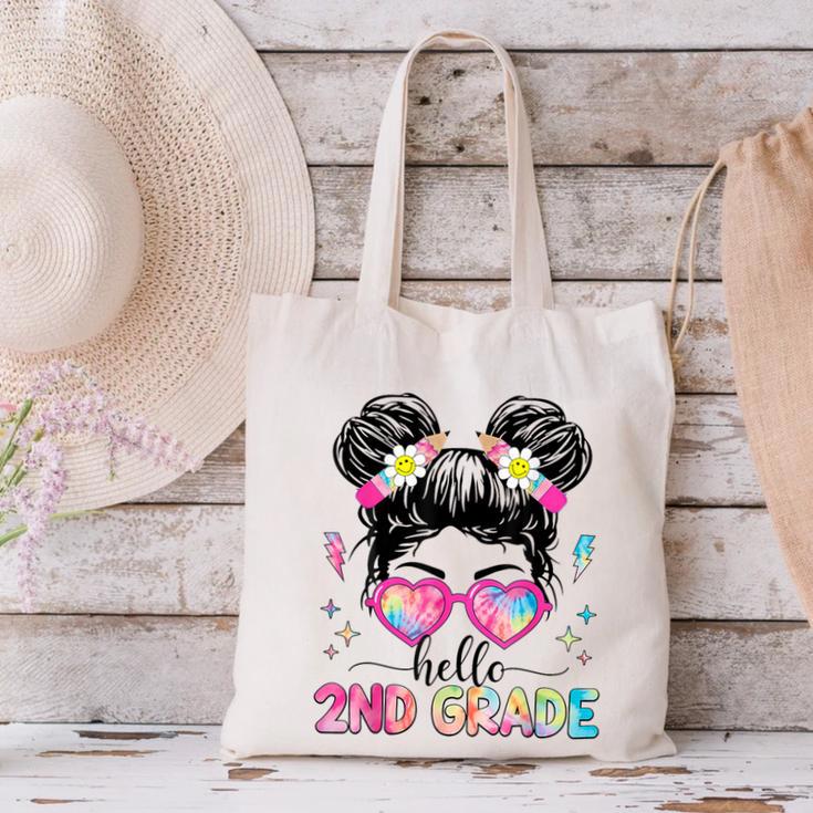 Hello 2nd Grade Messy Bun Back To School First Day Girl Kids Canvas Tote Bag Hello 2nd Grade Messy Bun Back To School First Day Girl Kids Canvas Tote Bag