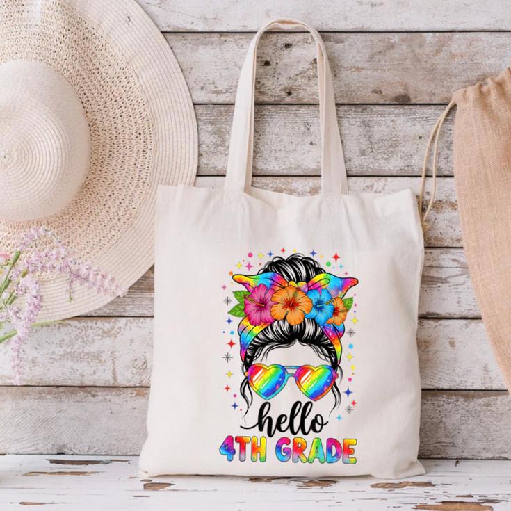 Hello 4th Grade Messy Bun Girls Back To School First Day Canvas Tote Bag Hello 4th Grade Messy Bun Girls Back To School First Day Canvas Tote Bag