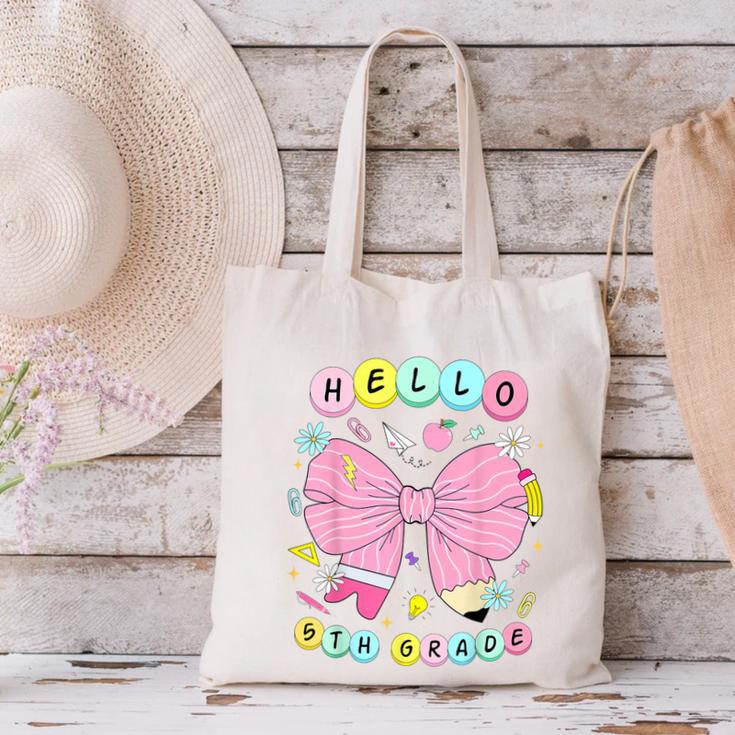 Hello Fifth Grade Coquette Bow 5th Grade Back To School Girl Canvas Tote Bag Hello Fifth Grade Coquette Bow 5th Grade Back To School Girl Canvas Tote Bag