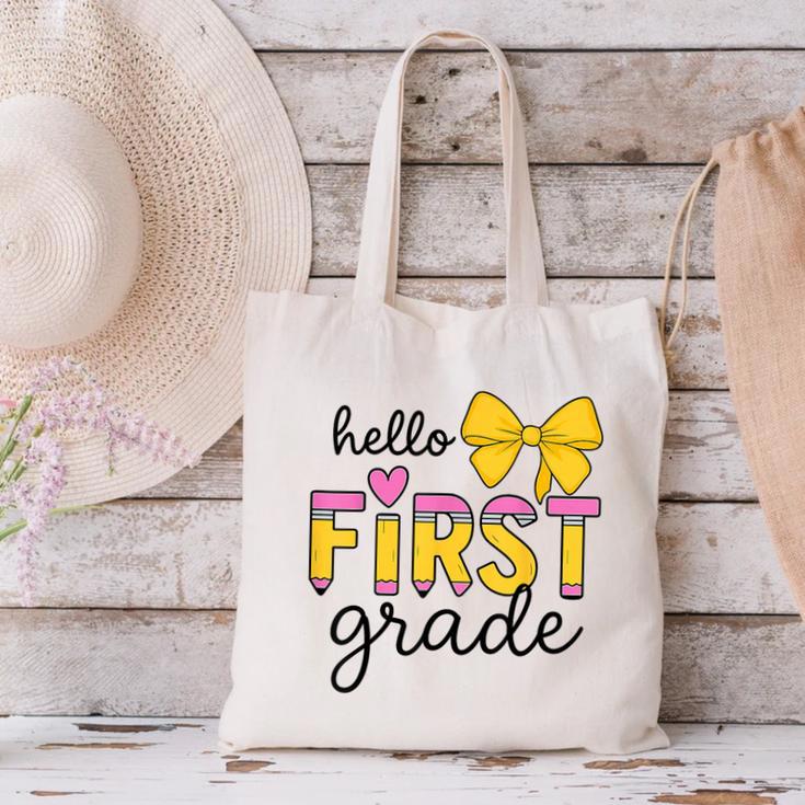 Hello First Grade For Girls Boys Cute Back To School Pencil Canvas Tote Bag