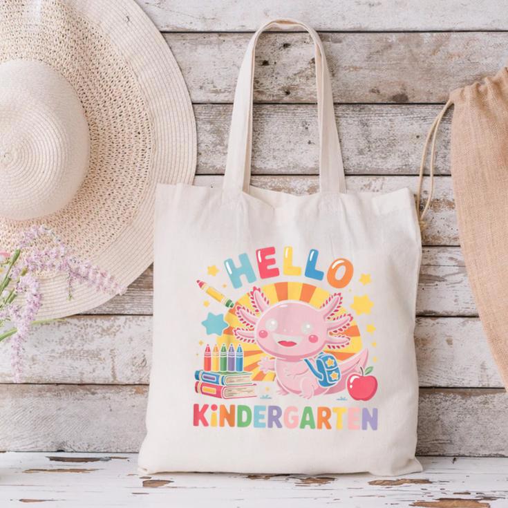 Hello Kindergarten Axolotl Back To School For Kids Canvas Tote Bag Hello Kindergarten Axolotl Back To School For Kids Canvas Tote Bag