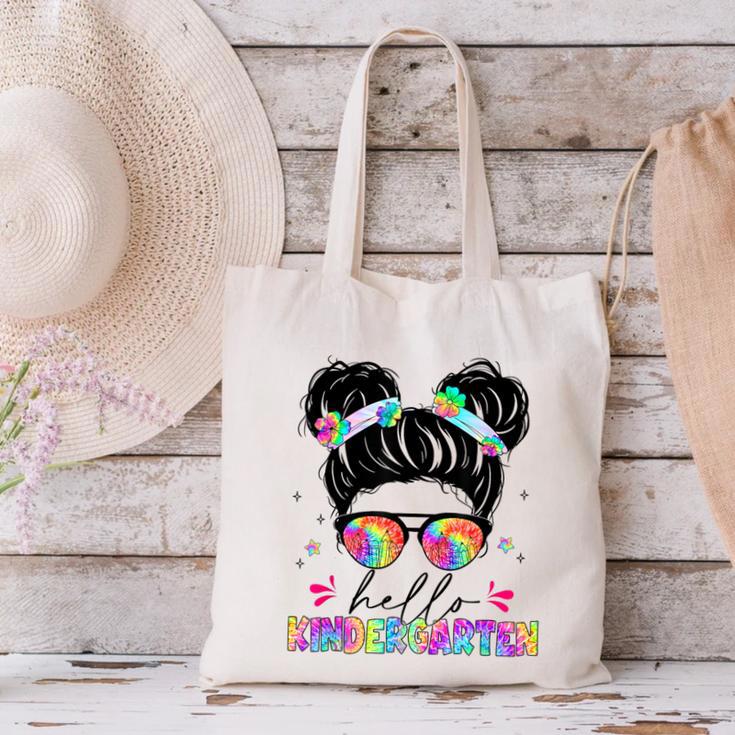 Hello Kindergarten Shirt Messy Bun Tie Dye Back To School Canvas Tote Bag Hello Kindergarten Shirt Messy Bun Tie Dye Back To School Canvas Tote Bag