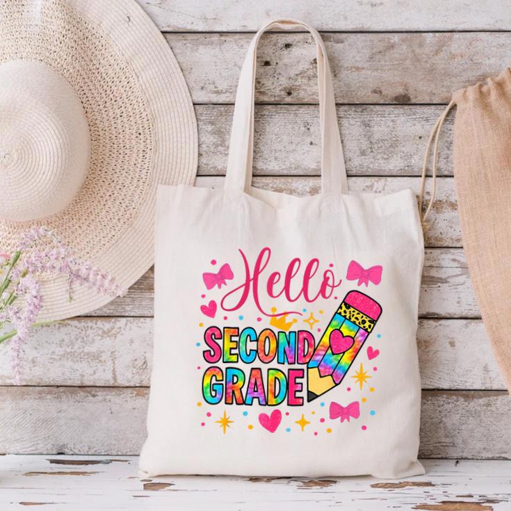 Hello Second Grade Colorful Pencil Tie Dye Back To School Canvas Tote Bag Hello Second Grade Colorful Pencil Tie Dye Back To School Canvas Tote Bag