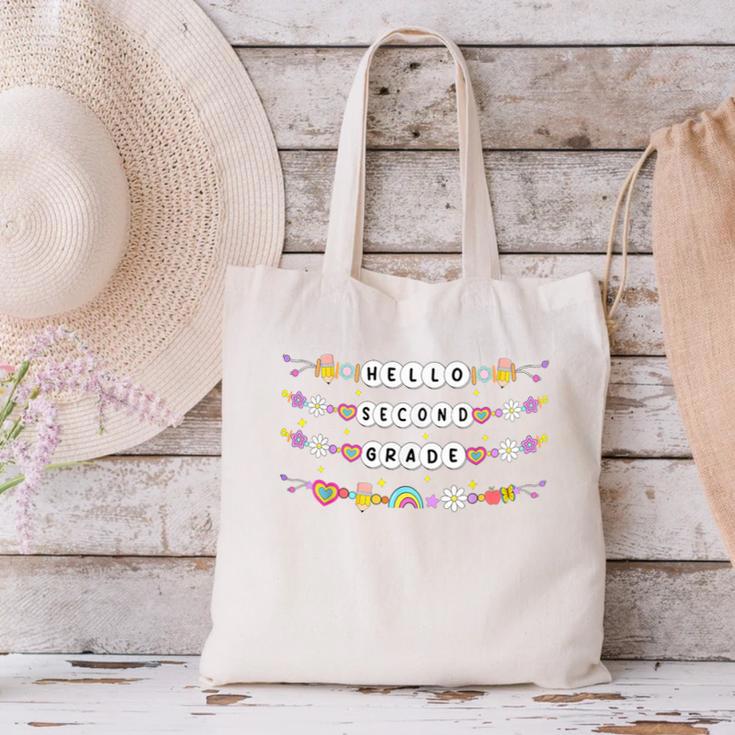 Hello Second Grade Friendship Bracelets Back To School Kids Canvas Tote Bag Hello Second Grade Friendship Bracelets Back To School Kids Canvas Tote Bag