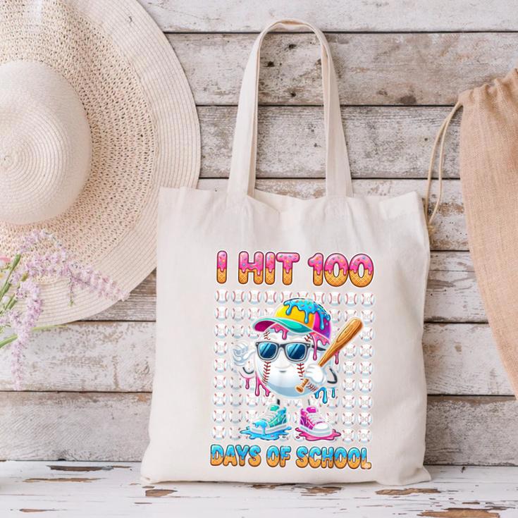 I Hit 100 Days Of School Baseball Ice Cram Drip 100th Boys Canvas Tote Bag