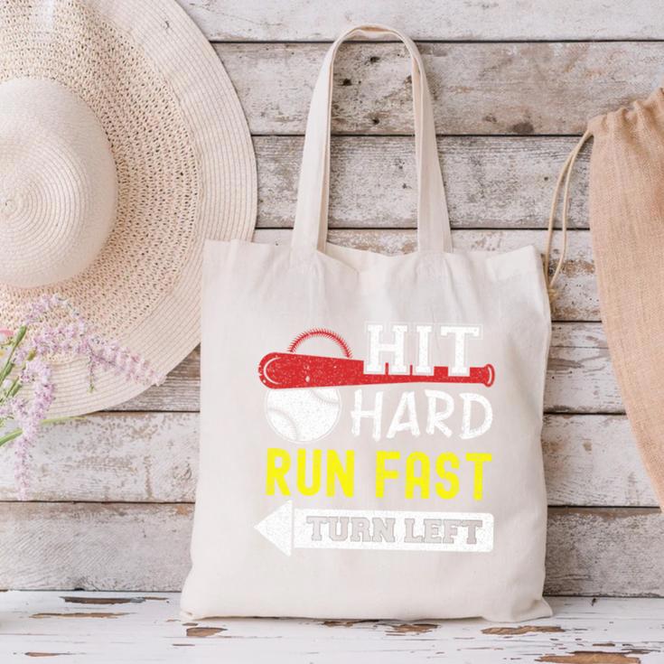 Hit Hard Run Fast Turn Left Baseball Quote Fan Coach Premium Tri-Blend Canvas Tote Bag