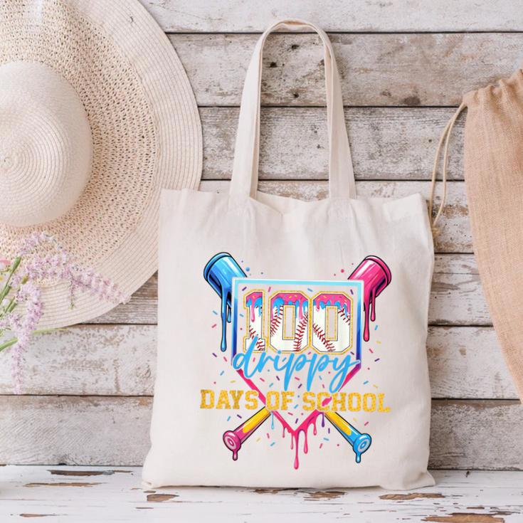 HUGvyn 100 Drippy Days Of School Baseball Ice Cream 100 Days Canvas Tote Bag HUGvyn 100 Drippy Days Of School Baseball Ice Cream 100 Days Canvas Tote Bag