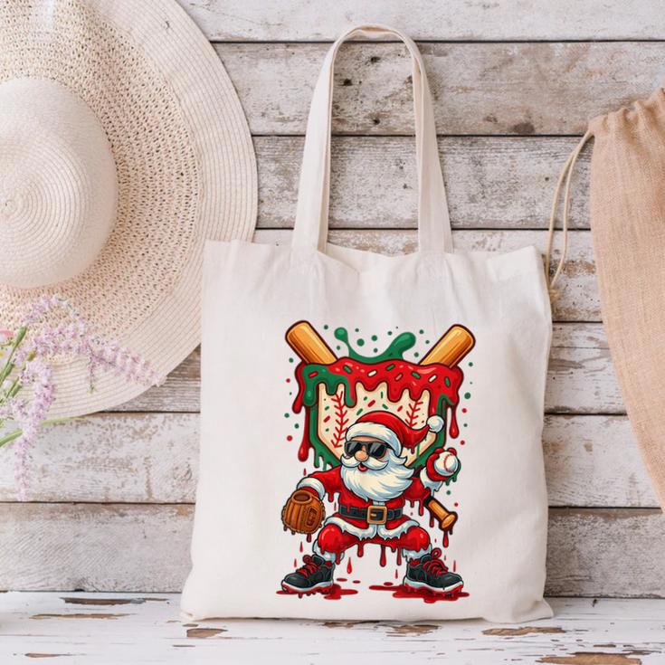 HUGvyn Santa Playing Baseball Ice Cream Drip Christmas Boys Canvas Tote Bag