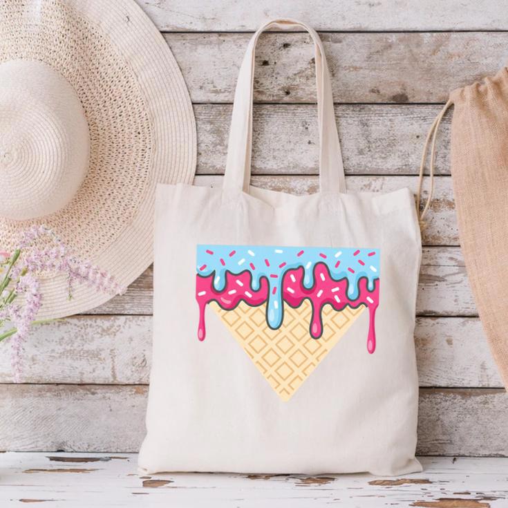 Ice Cream Baseball Cone Dripping Sprinkles Kids Boys Summer Premium Tri-Blend Canvas Tote Bag