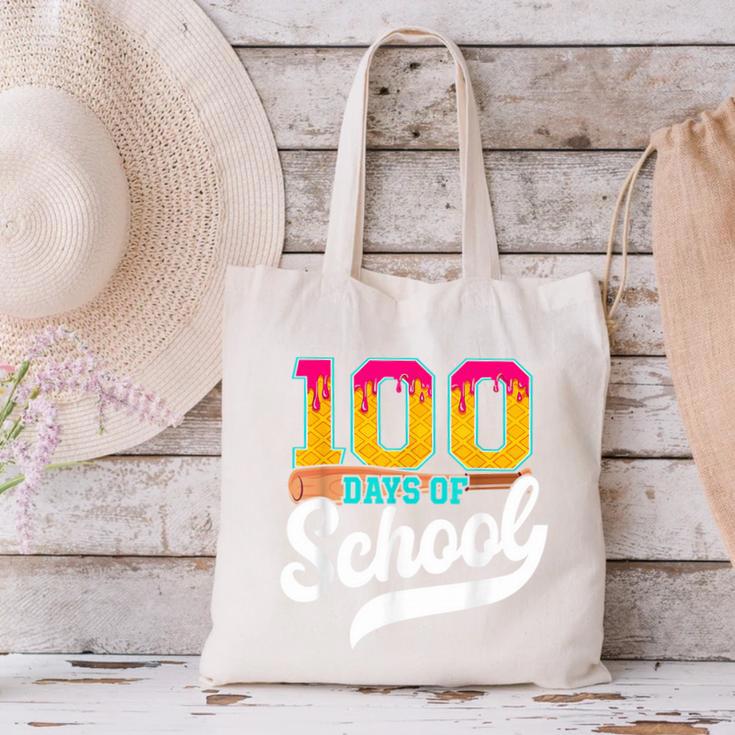 Ice Cream Drip 100 Days Of School Baseball Boys 100th Day Canvas Tote Bag Ice Cream Drip 100 Days Of School Baseball Boys 100th Day Canvas Tote Bag