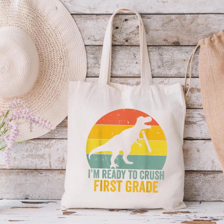 I'm Ready To Crush First Grade Dinosaur Back To School Kids Canvas Tote Bag
