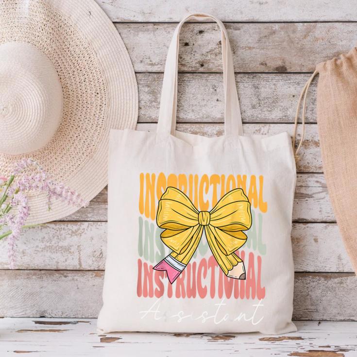 Instructional Assistant Groovy Coquette Bow Back To School Canvas Tote Bag